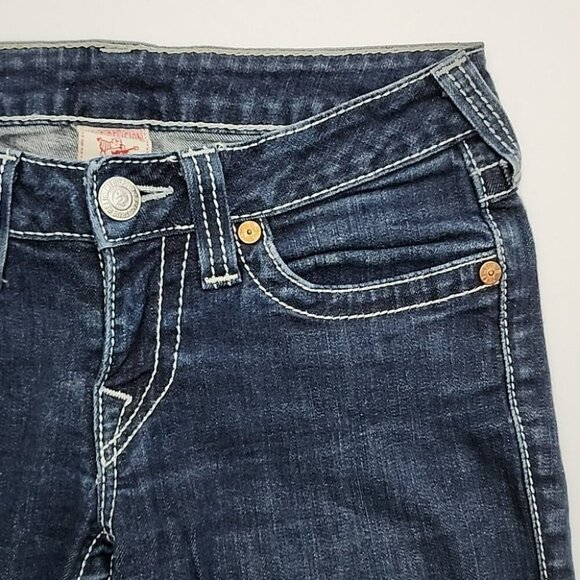 True Religion Women's  Denim Skinny Dark Wash Blue Jeans White Stitch Size 27 - Picture 3 of 16